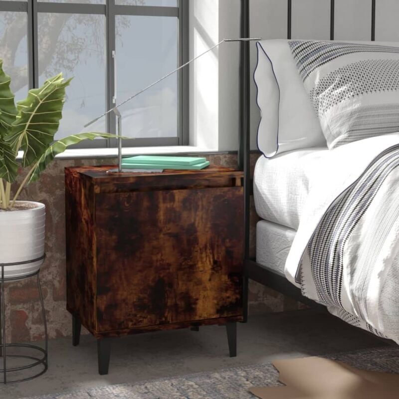 foto del prodotto comodino con gambe in metallo rovere fumo 40x30x50 cm vidaxl