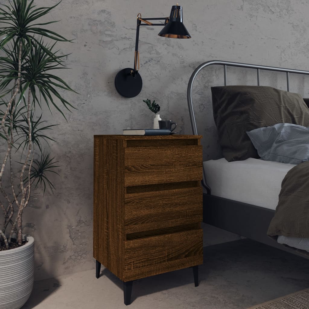foto del prodotto comodino con gambe in metallo rovere marrone 40x35x69 cm cod mxl 46503