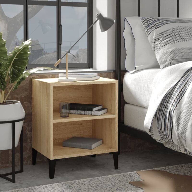 foto del prodotto comodino con gambe in metallo rovere sonoma 40x30x50 cm vidaxl