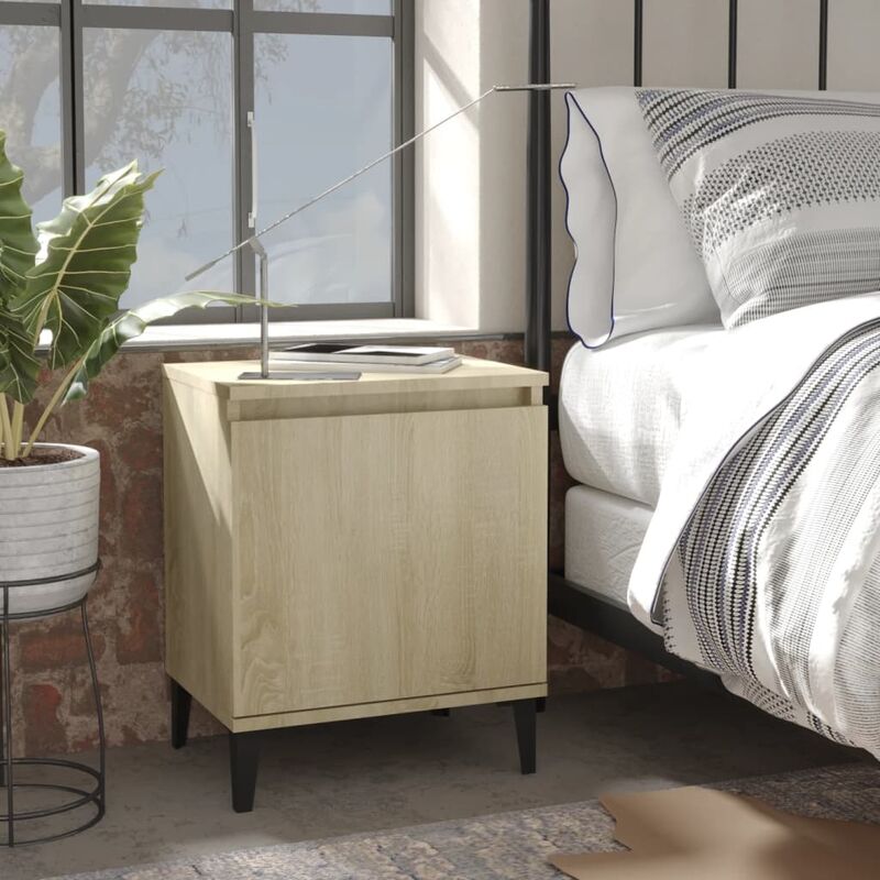 foto del prodotto comodino con gambe in metallo rovere sonoma 40x30x50 cm vidaxl