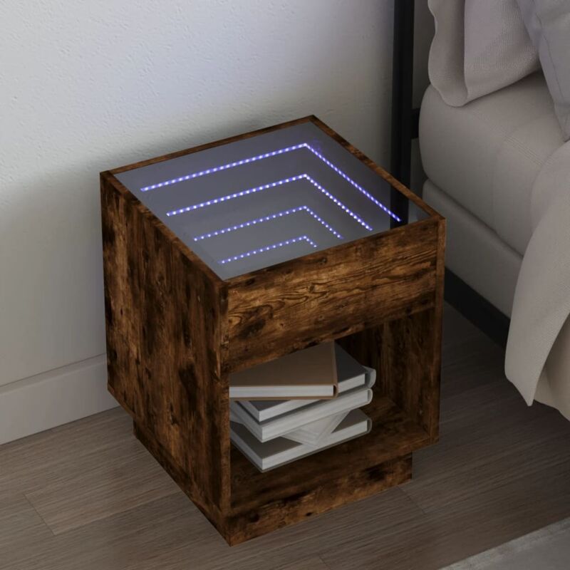 foto del prodotto comodino con led infinity rovere marrone 40x40x50 cm vidaxl