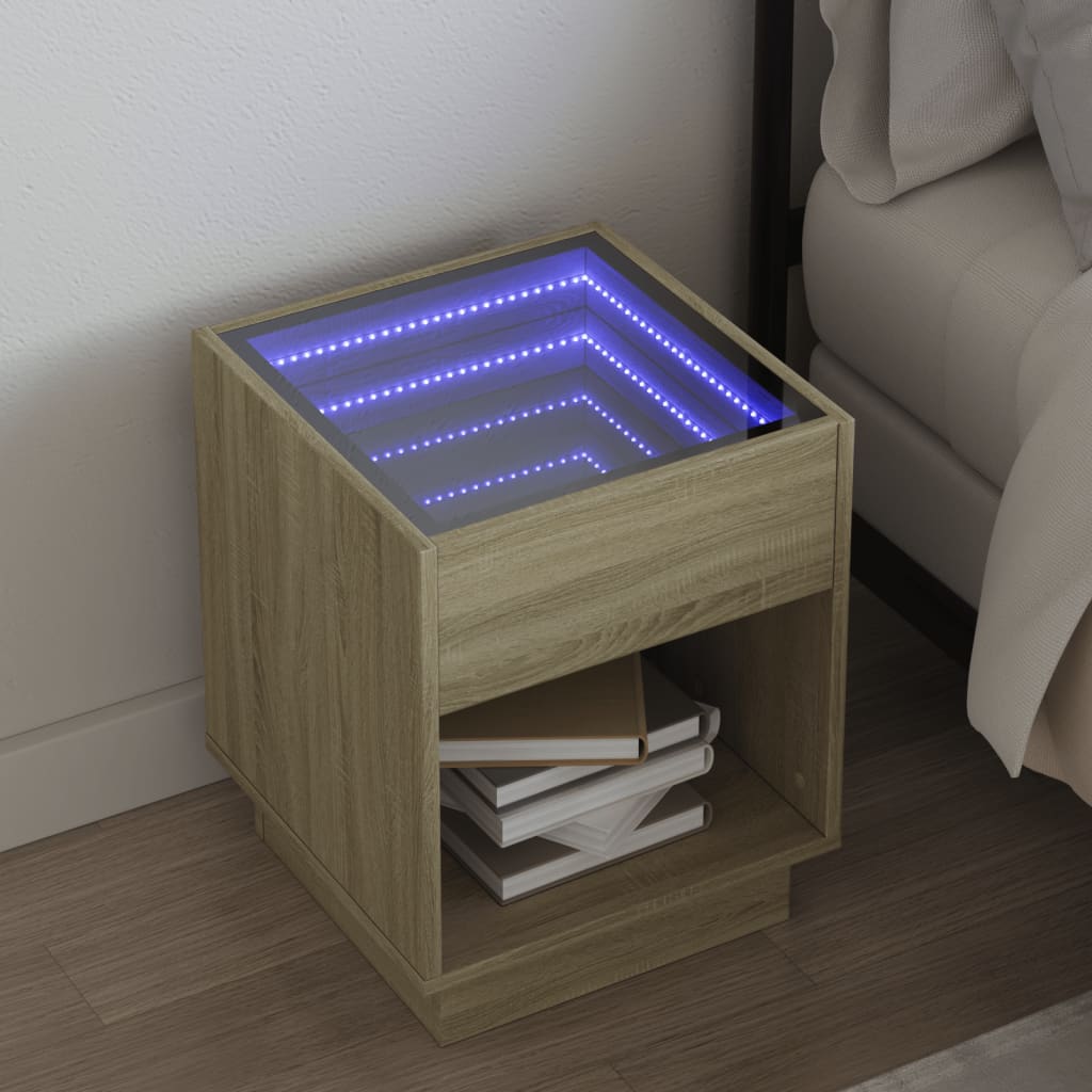 foto del prodotto comodino con led infinity rovere sonoma 40x40x50 cm
