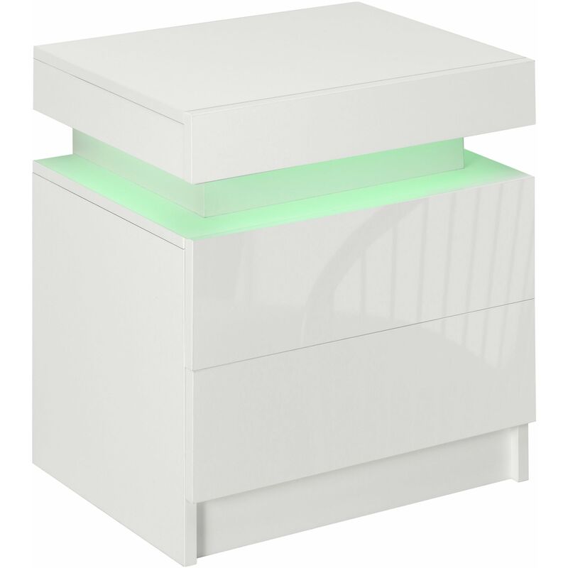 foto del prodotto comodino con led rgb 45x35x52 cm 2 cassetti in truciolato bianco