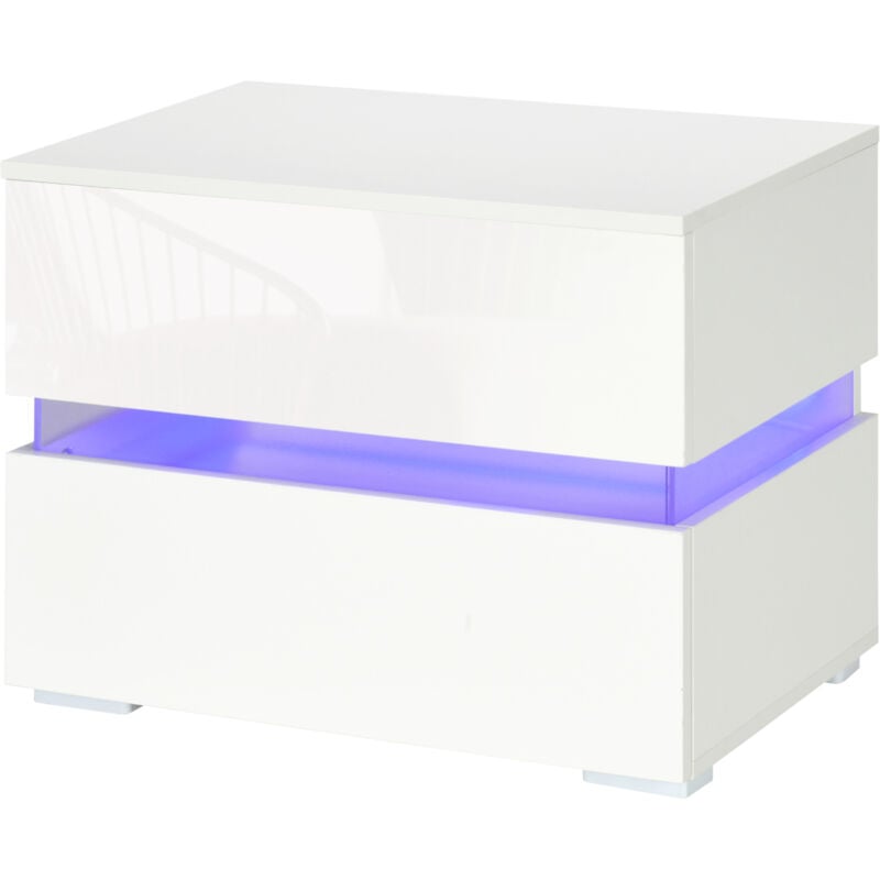 foto del prodotto comodino con luce led rgb 2 cassetti e 16 colori 60x39x47cm, bianco homcom
