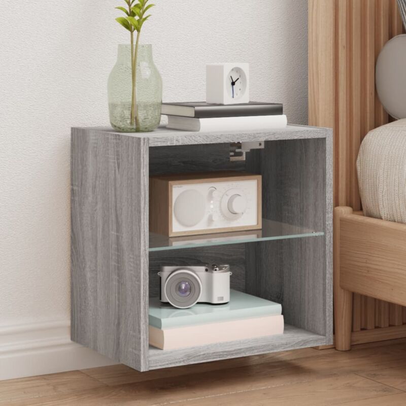 foto del prodotto comodino con luci led a parete grigio sonoma vidaxl