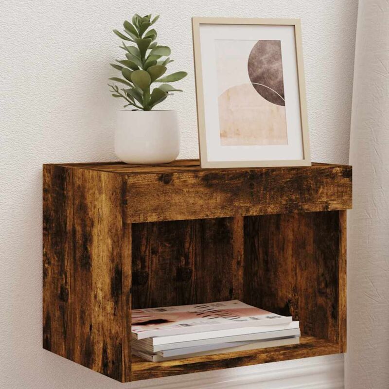 foto del prodotto comodino con luci led a parete rovere fumo vidaxl
