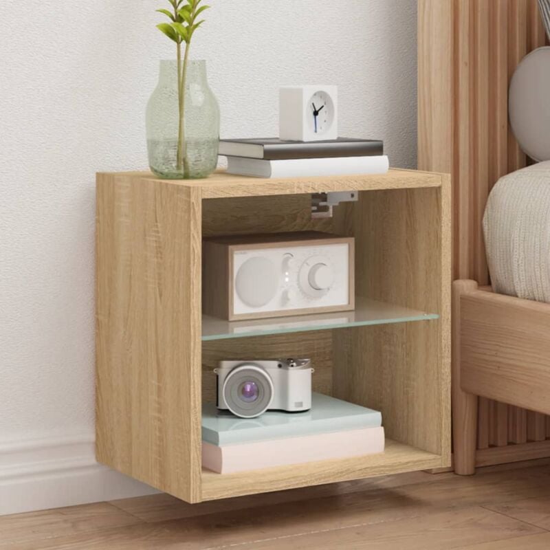 foto del prodotto comodino con luci led a parete rovere sonoma vidaxl