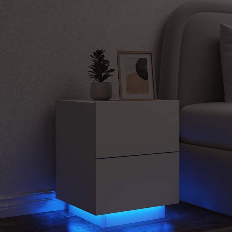 foto del prodotto comodino con luci led bianco in legno multistrato vidaxl