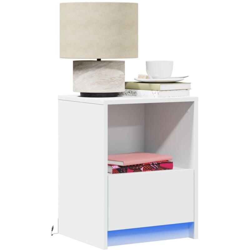 foto del prodotto comodino con luci led bianco in legno multistrato vidaxl