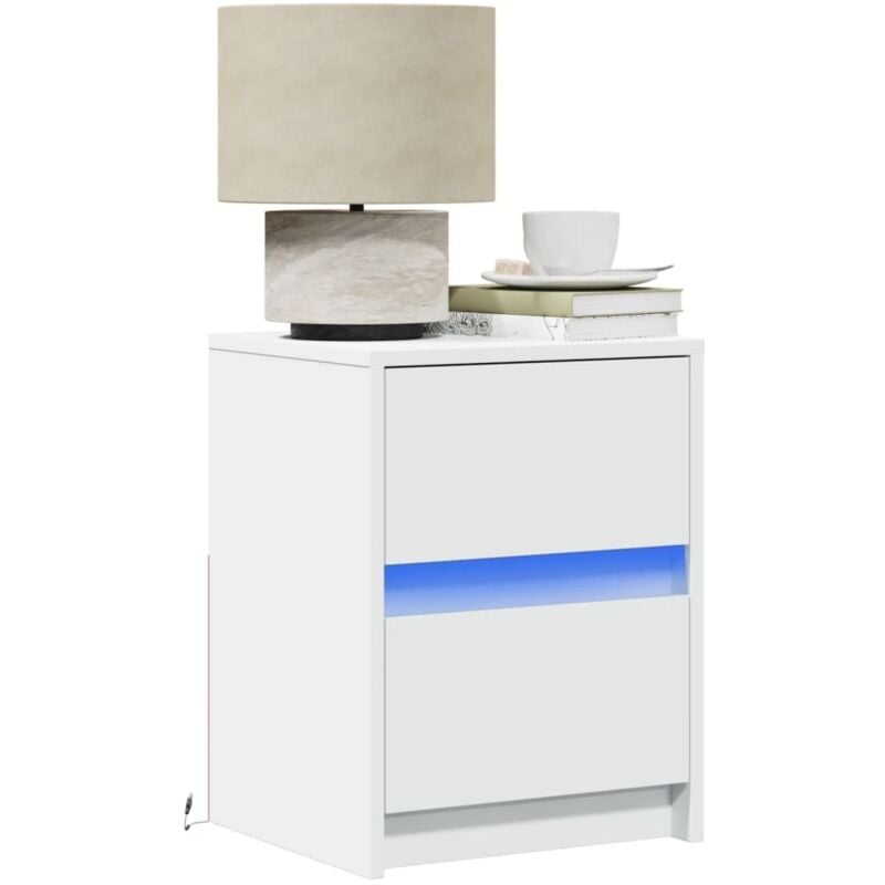 foto del prodotto comodino con luci led bianco in legno multistrato - vidaxl