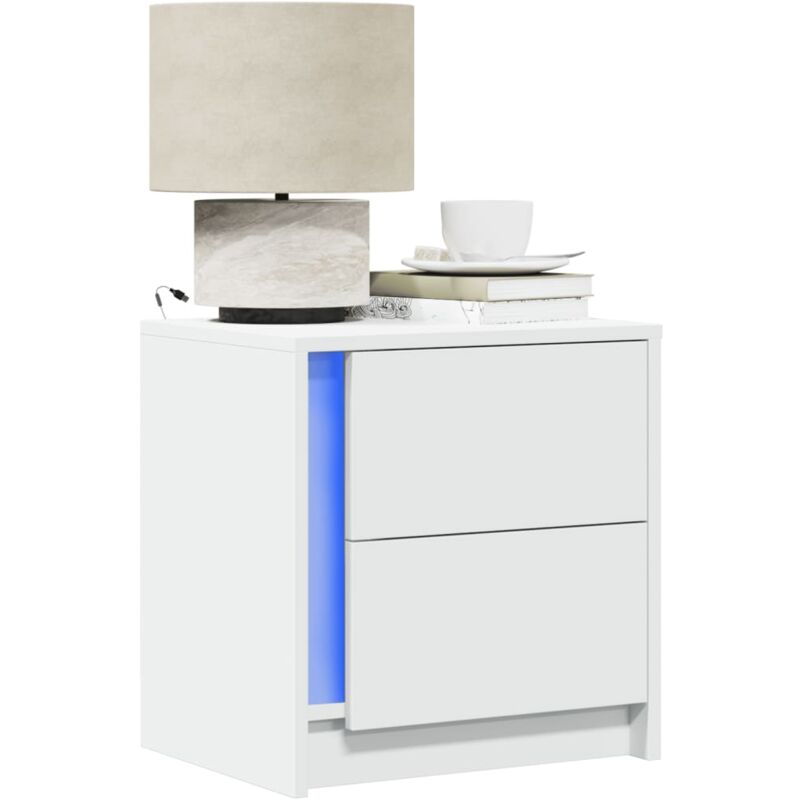 foto del prodotto comodino con luci led bianco in legno multistrato vidaxl