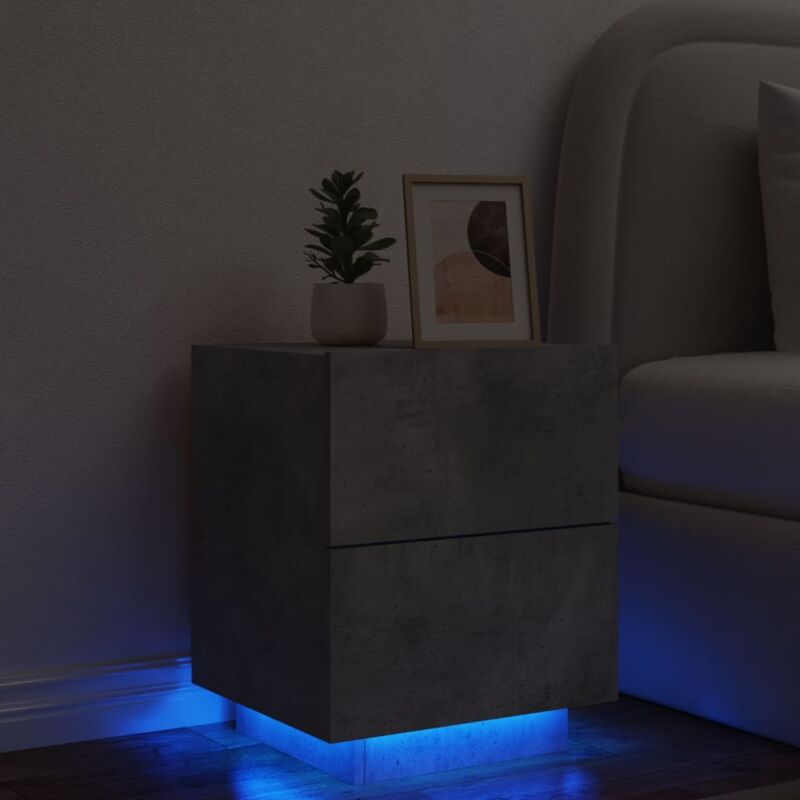 foto del prodotto comodino con luci led grigio cemento in legno multistrato vidaxl