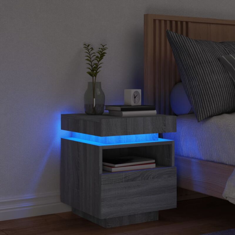 foto del prodotto comodino con luci led grigio sonoma 40x39x48,5 cm vidaxl