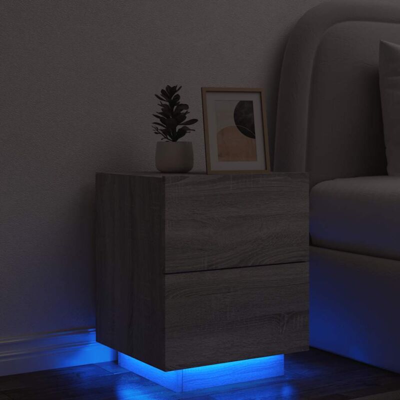 foto del prodotto comodino con luci led grigio sonoma in legno multistrato vidaxl