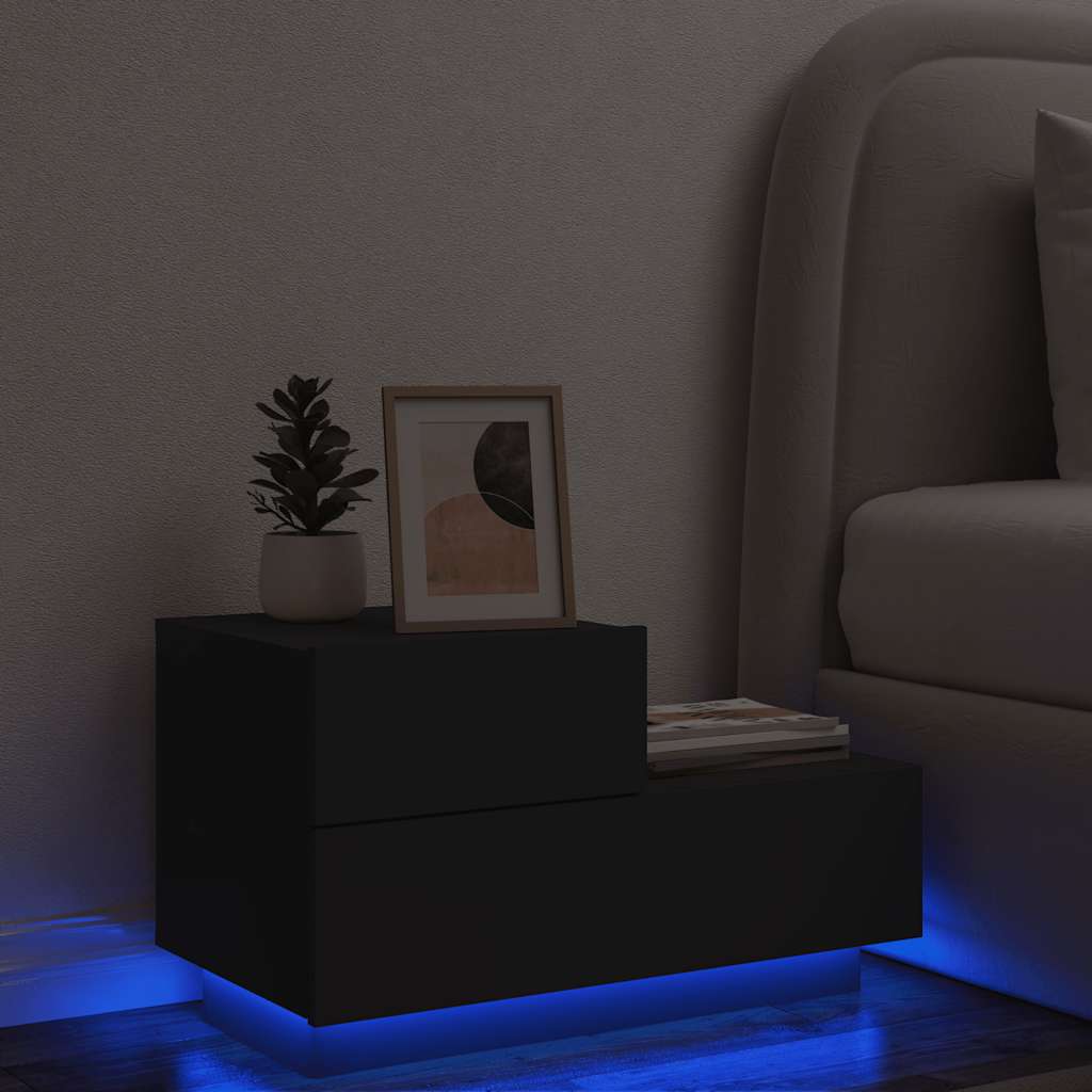foto del prodotto comodino con luci led nero 70x36x40,5 cm