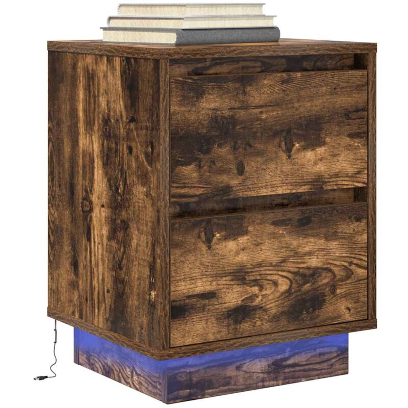 foto del prodotto comodino con luci led rovere fumo 38x34x50 cm vidaxl