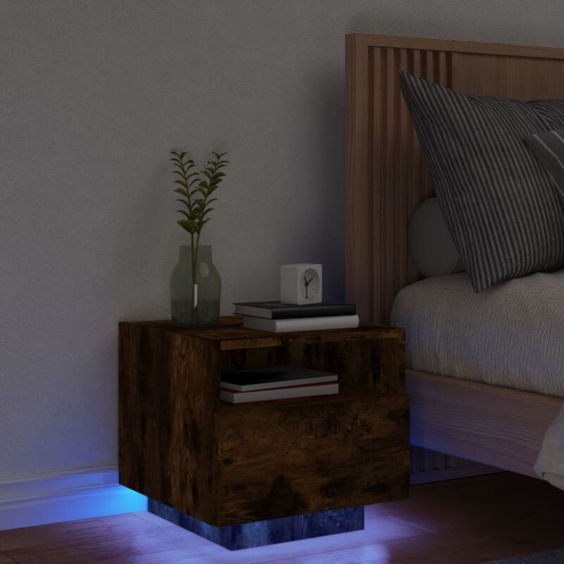 foto del prodotto comodino con luci led rovere fumo 40x39x37 cm vidaxl