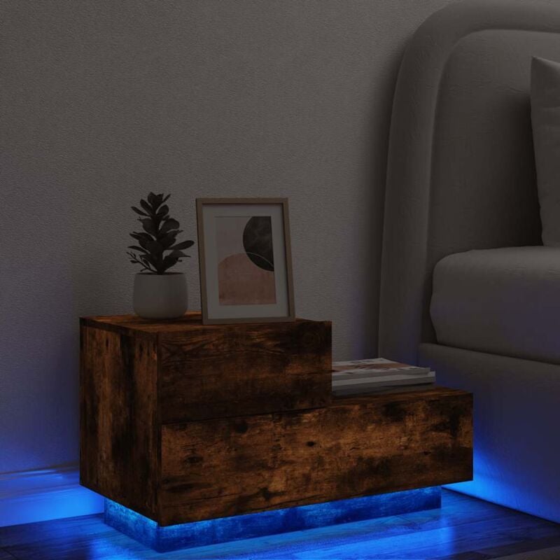 foto del prodotto comodino con luci led rovere fumo 70x36x40,5 cm vidaxl