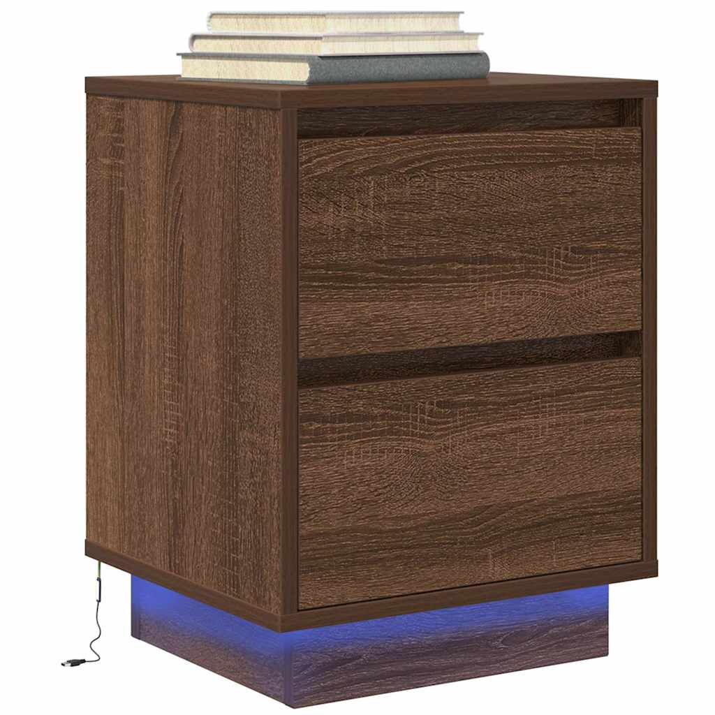 foto del prodotto comodino con luci led rovere marrone 38x34x50 cm