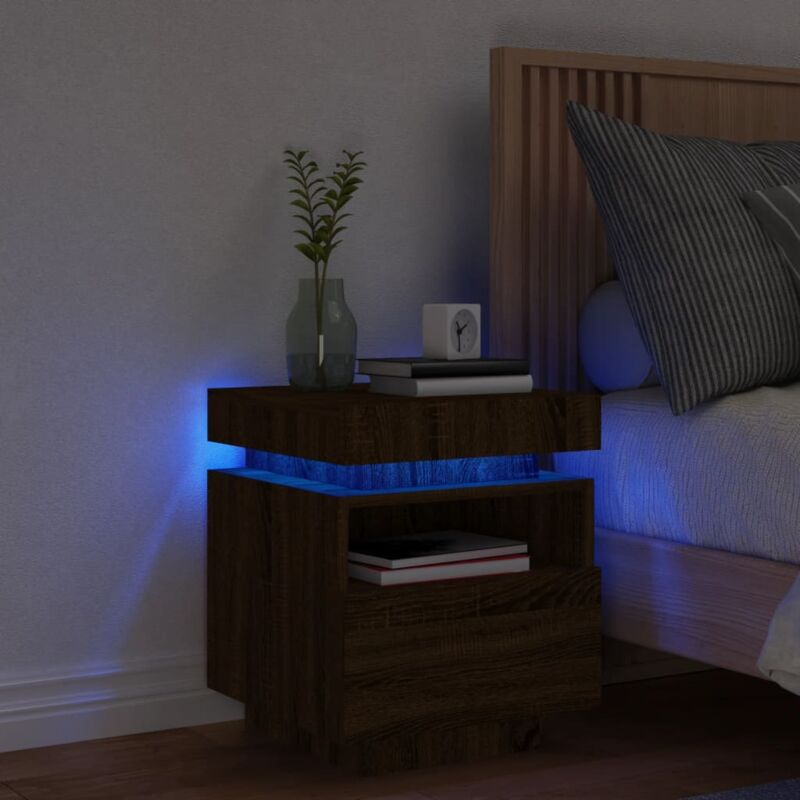 foto del prodotto comodino con luci led rovere marrone 40x39x48,5 cm vidaxl