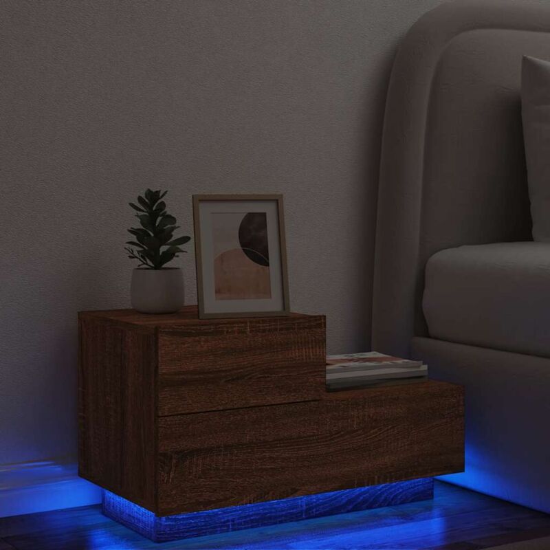foto del prodotto comodino con luci led rovere marrone 70x36x40,5 cm vidaxl