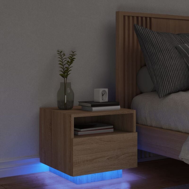 foto del prodotto comodino con luci led rovere sonoma 40x39x37 cm vidaxl