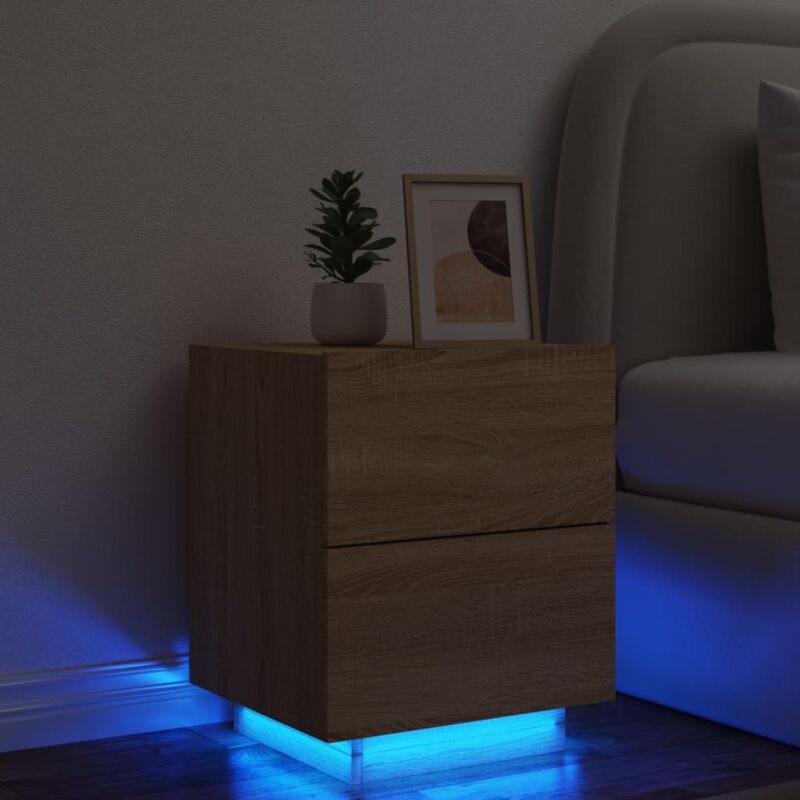 foto del prodotto comodino con luci led rovere sonoma in legno multistrato vidaxl