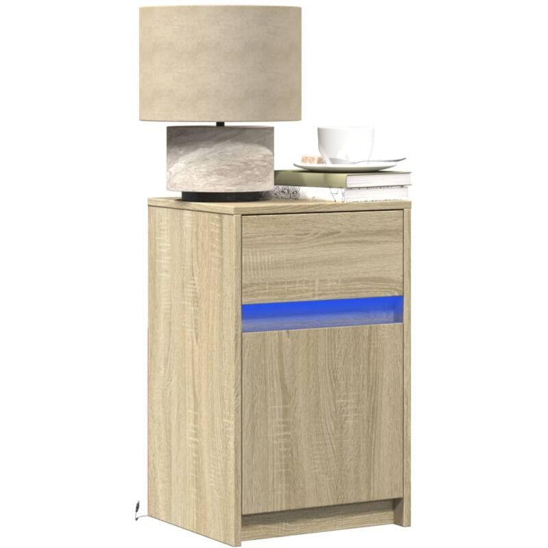 foto del prodotto comodino con luci led rovere sonoma in legno multistrato vidaxl