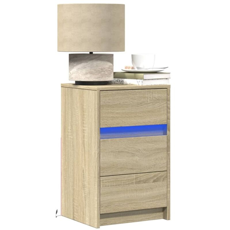 foto del prodotto comodino con luci led rovere sonoma in legno multistrato vidaxl