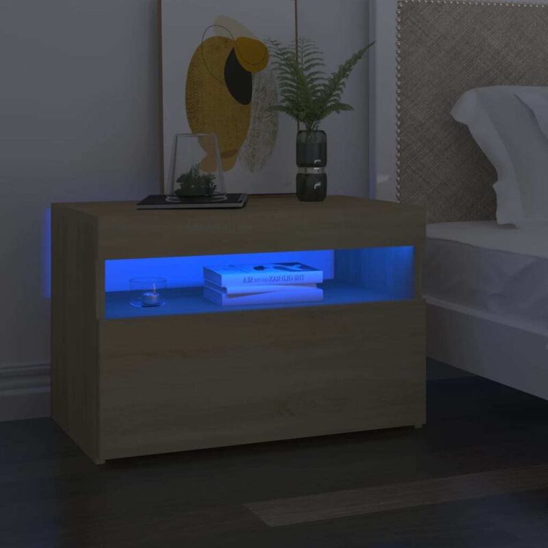 foto del prodotto comodino con luci led sonoma 60x35x40 cm in legno multistrato vidaxl