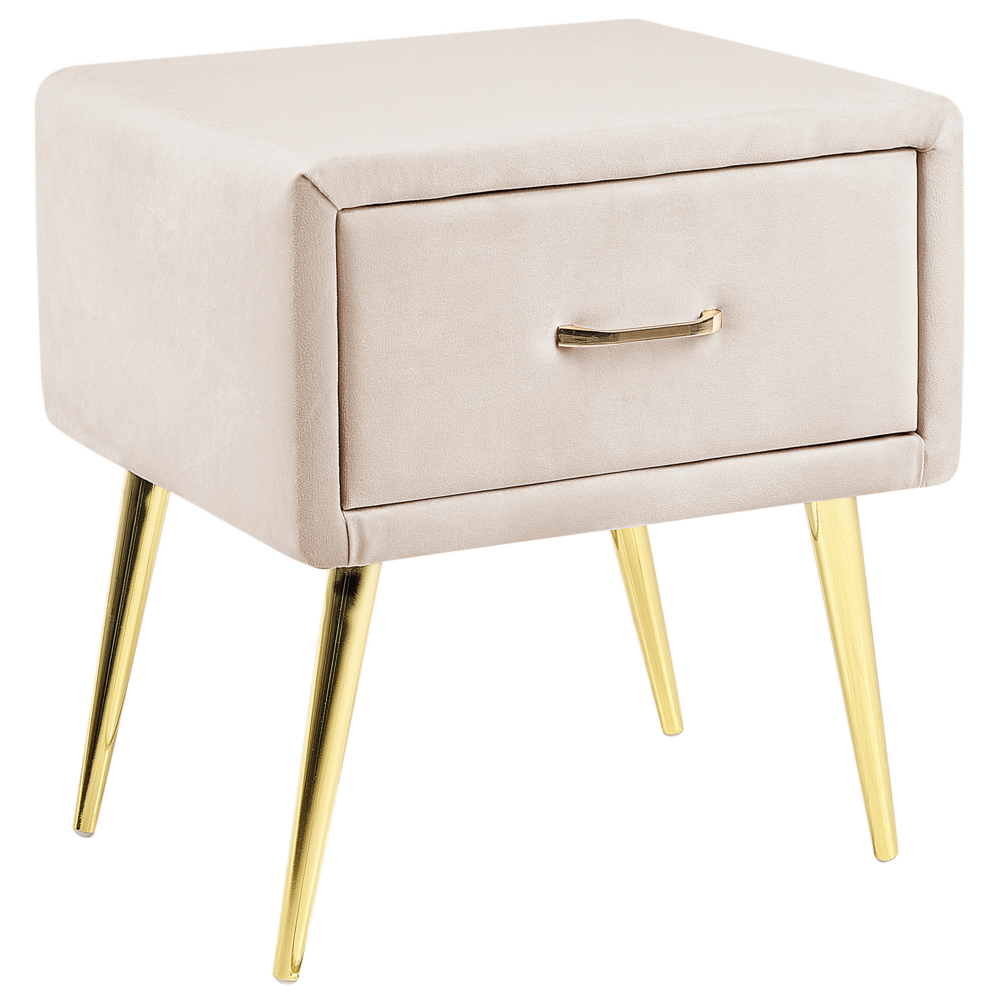 foto del prodotto comodino con rivestimento in velluto beige comodino con 1 cassetto mobili per camera da letto dal design minimalista
