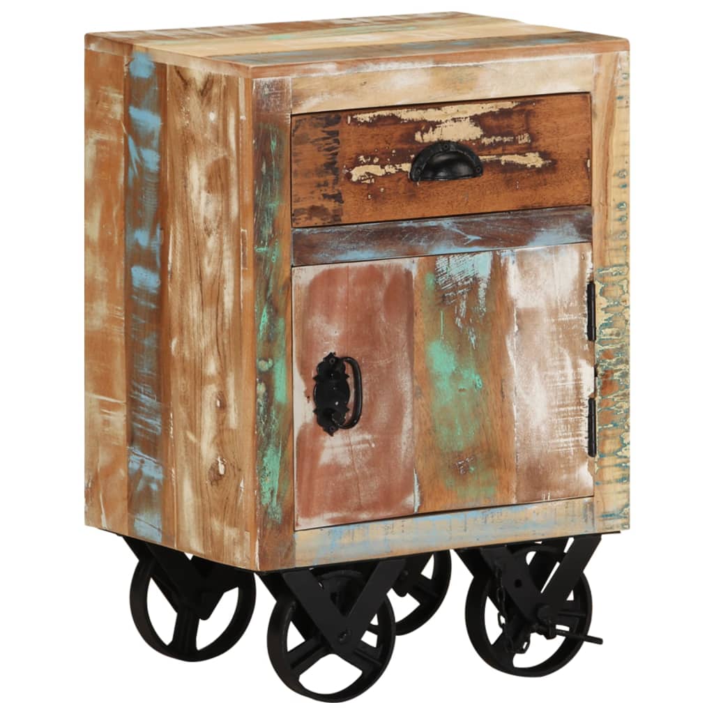 foto del prodotto comodino con ruote 40x30x57 cm in legno massello di recupero cod mxl 71541