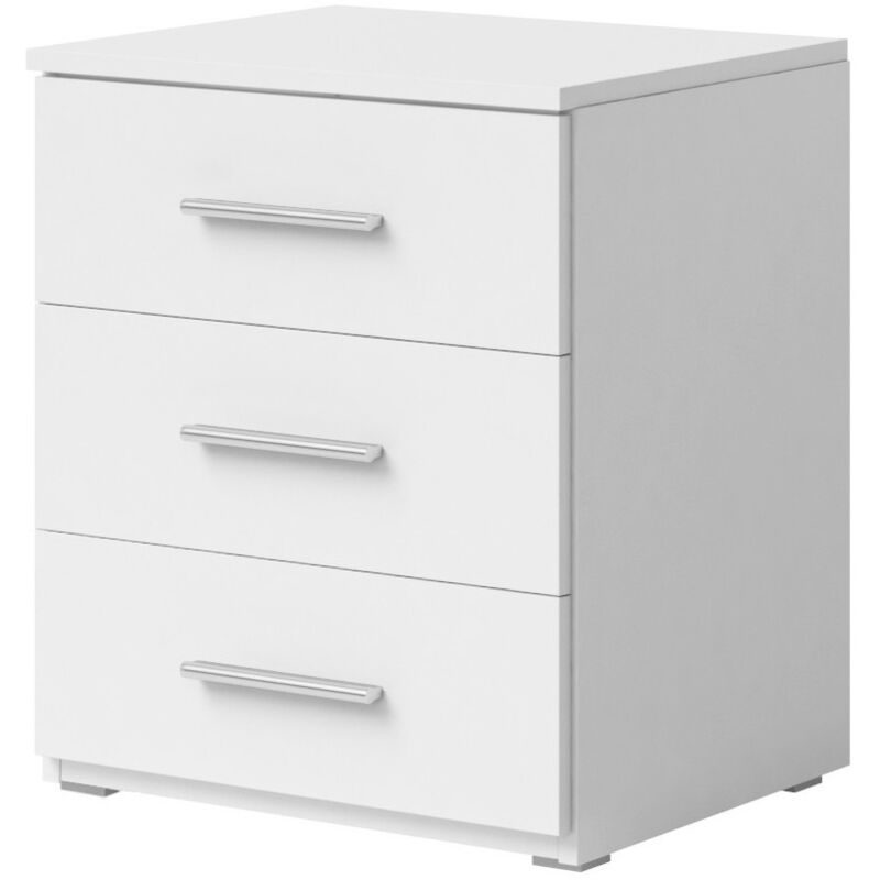 foto del prodotto comodino con tre cassetti, collezione eos. colore bianco opaco.