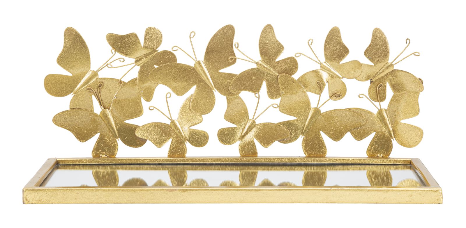 foto del prodotto comodino coppia mensola butterflies 43x19,2x16,5 cm metallo dorato con piano in vetro