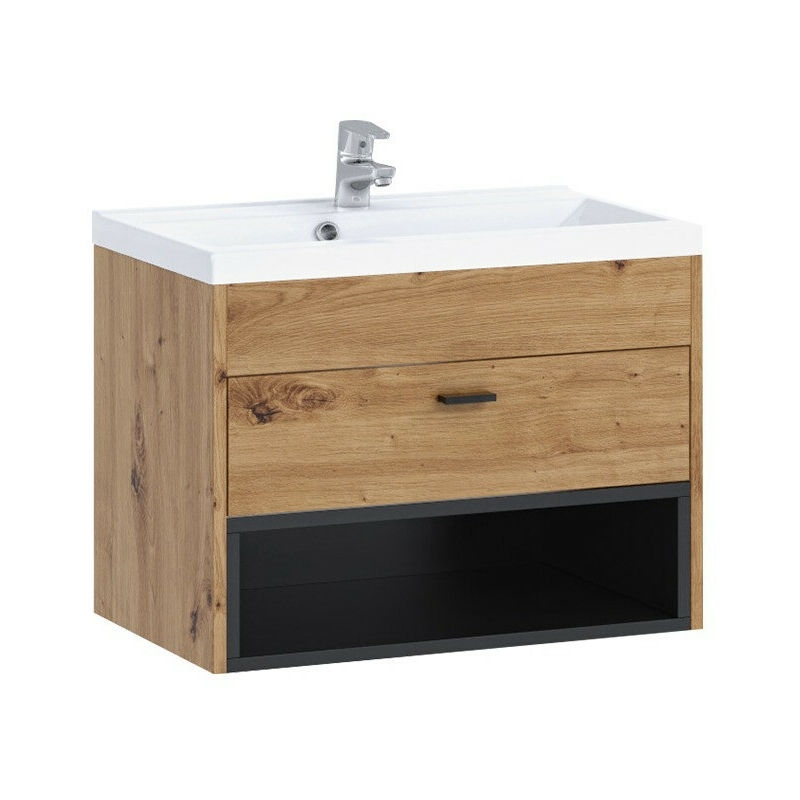 foto del prodotto comodino da bagno per lavandino baltesi 118, rovere artisan nero, montaggio a parete, il numero di porte 0, 45x60x35cm, truciolare laminato,