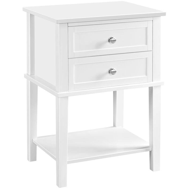 foto del prodotto comodino da camera da letto con 2 cassetti 45 x 35 x 60 cm in legno tavolino con mensola lato divano da salotto soggiorno bianco yaheetech