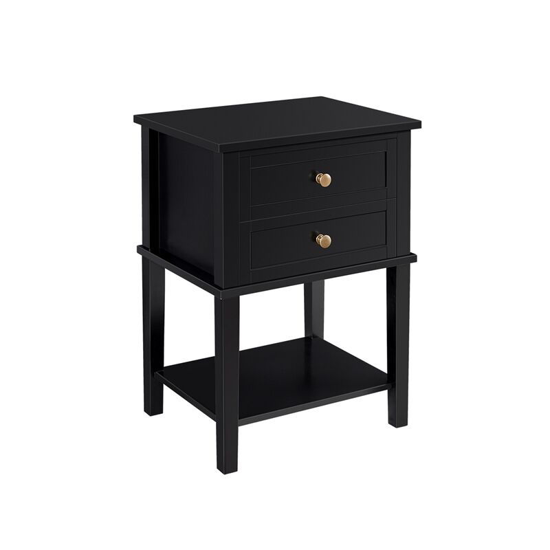 foto del prodotto comodino da camera da letto con 2 cassetti 45 x 35 x 60 cm in legno tavolino con mensola lato divano da salotto soggiorno nero yaheetech