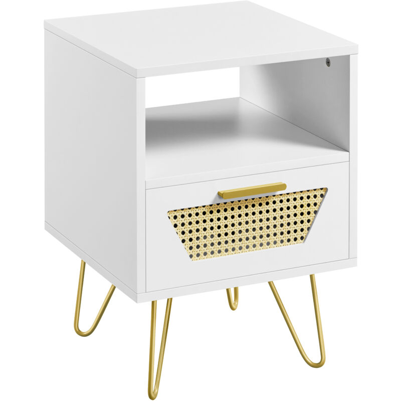 foto del prodotto comodino da letto con cassetto e scomparto comodino moderno mobiletto da camera da letto porta lampade 40 x 40 x 55 cm bianco yaheetech