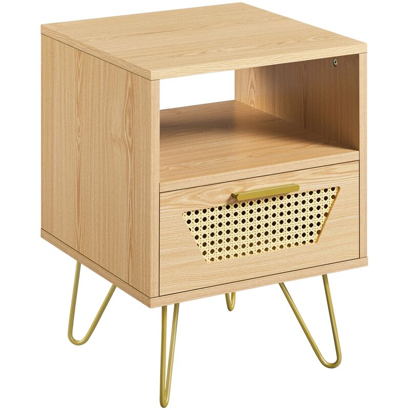 foto del prodotto comodino da letto con cassetto e scomparto comodino moderno mobiletto da camera da letto porta lampade 40 x 40 x 55 cm legno quercia chiaro