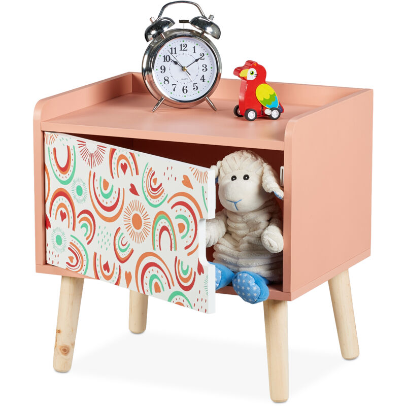 foto del prodotto comodino da letto per bambini, tavolino con cassetto cameretta, 41x40x30 cm, legno e mdf, design arcobaleno relaxdays