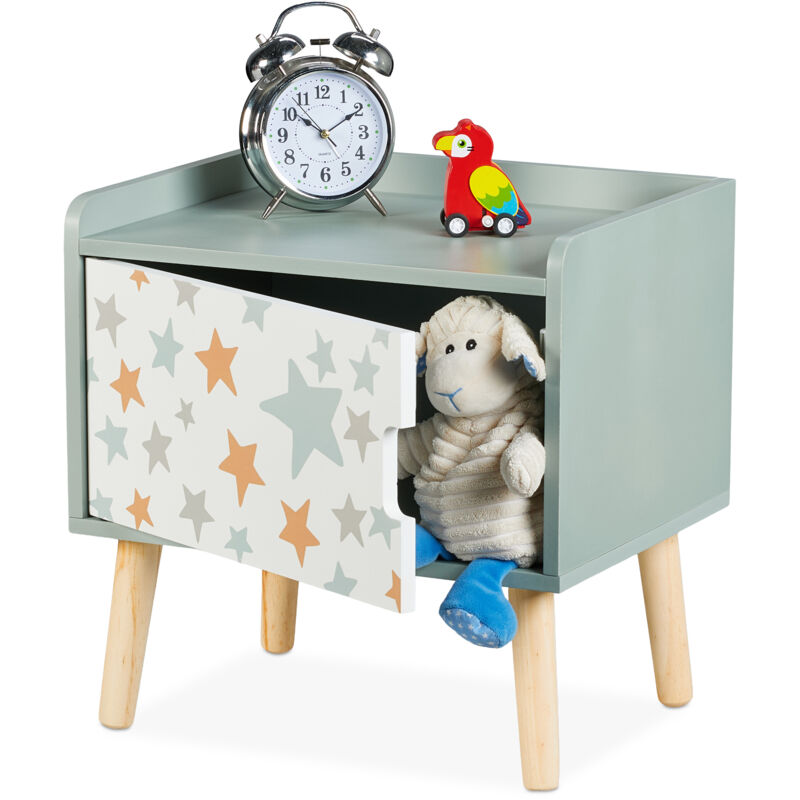 foto del prodotto comodino da letto per bambini, tavolino con cassetto cameretta, 41x40x30 cm, legno e mdf, design con stelle relaxdays