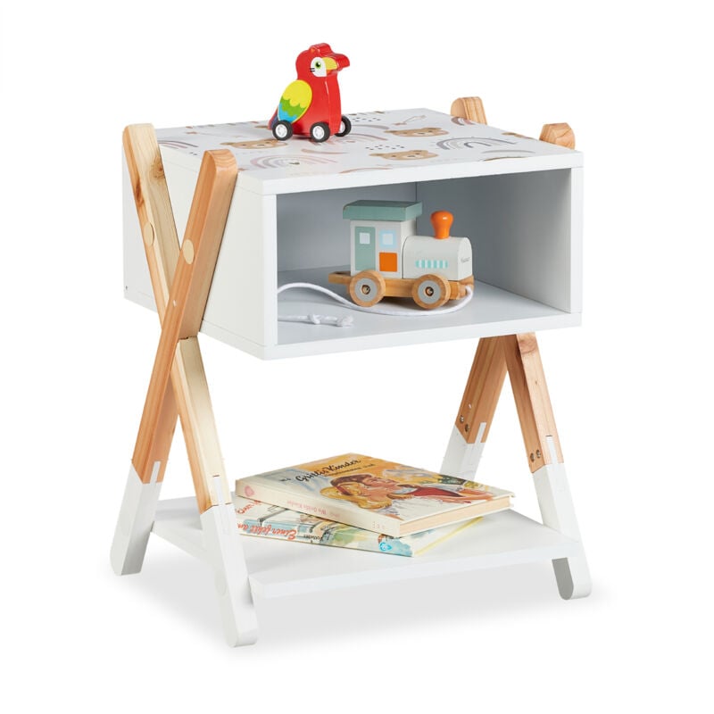 foto del prodotto comodino da letto per bambini, tavolino con scomparto giochi cameretta, 42x34x30 cm, legno e mdf, multicolore - relaxdays