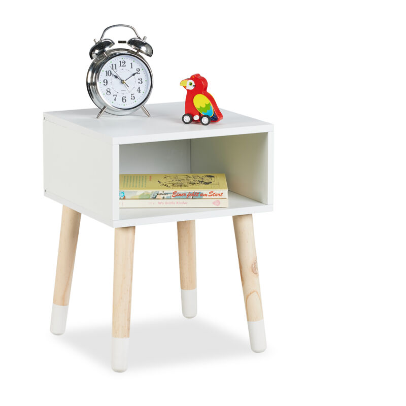 foto del prodotto comodino da letto per bambini, tavolino notte con scomparto cameretta, 40x30x30cm, mdf, legno, naturale bianco relaxdays