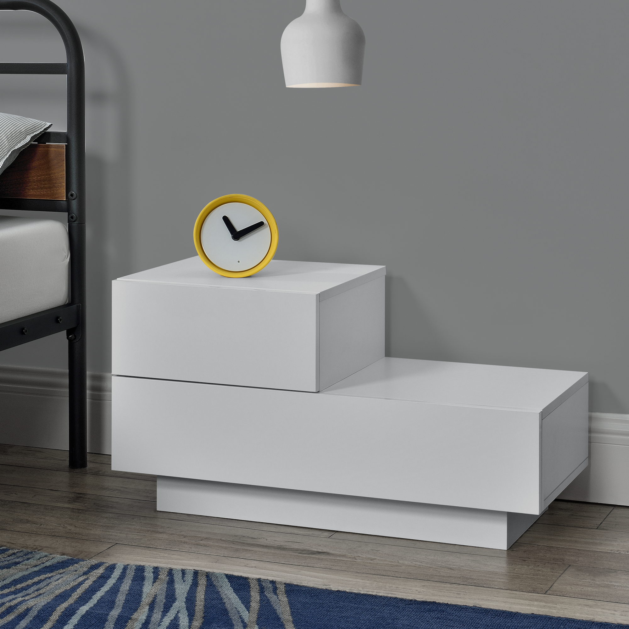 foto del prodotto comodino da notte a 2 cassetti 38 x 70 x 35 cm cassettiera e portaoggetti mobile da divano letto posizione a sinistra -