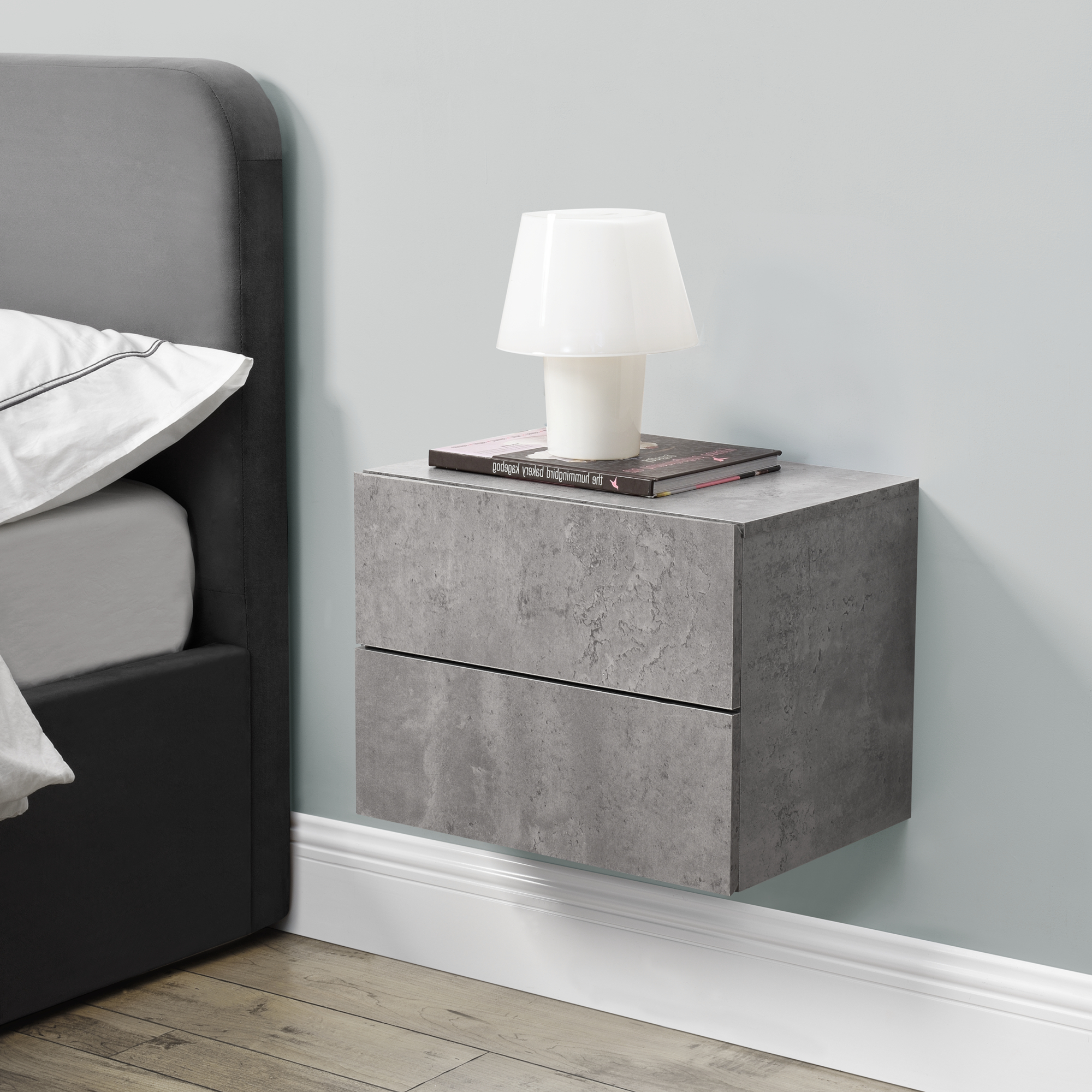 foto del prodotto comodino da parete ampfing con 2 cassetti 40x29x30 cm effetto cemento en.casa 