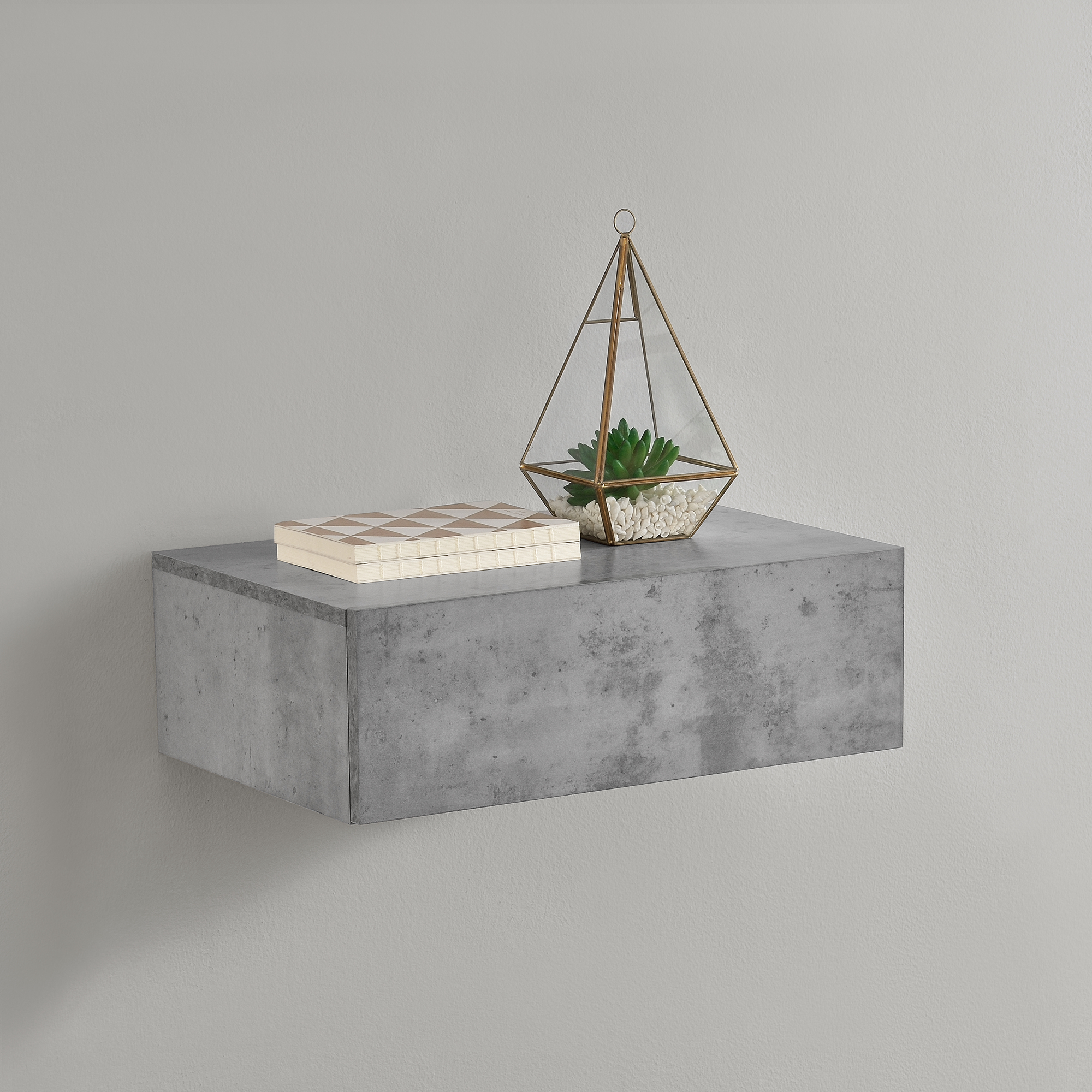 foto del prodotto comodino da parete con cassetto integrato 46x30x15 cm effetto cemento en.casa 