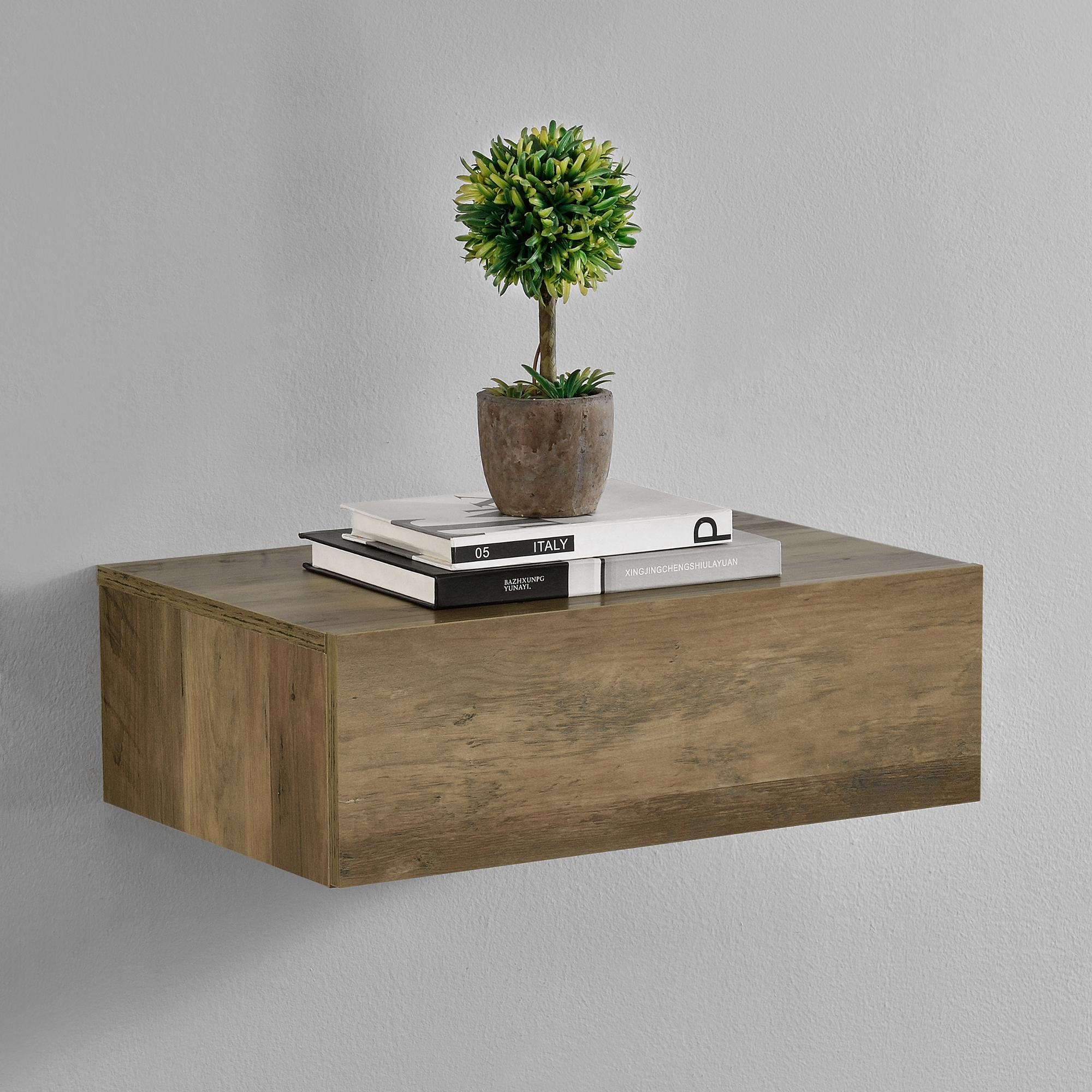 foto del prodotto comodino da parete con cassetto integrato 46x30x15 cm effetto legno en.casa 