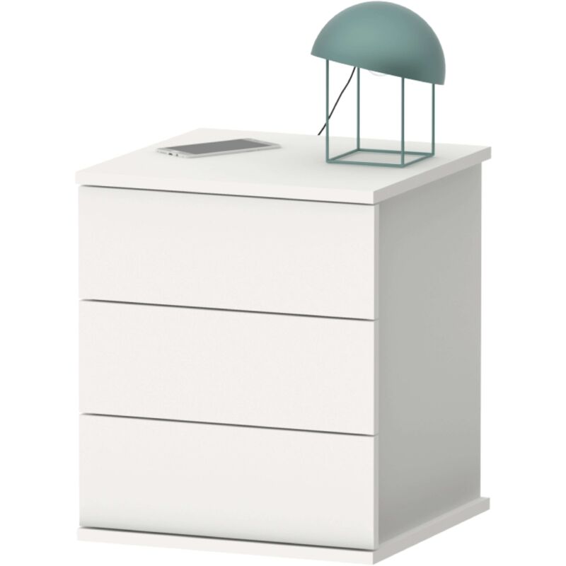 foto del prodotto comodino dana in bianco o rovere con 3 cassetti per camera da letto 49x41x40 cm