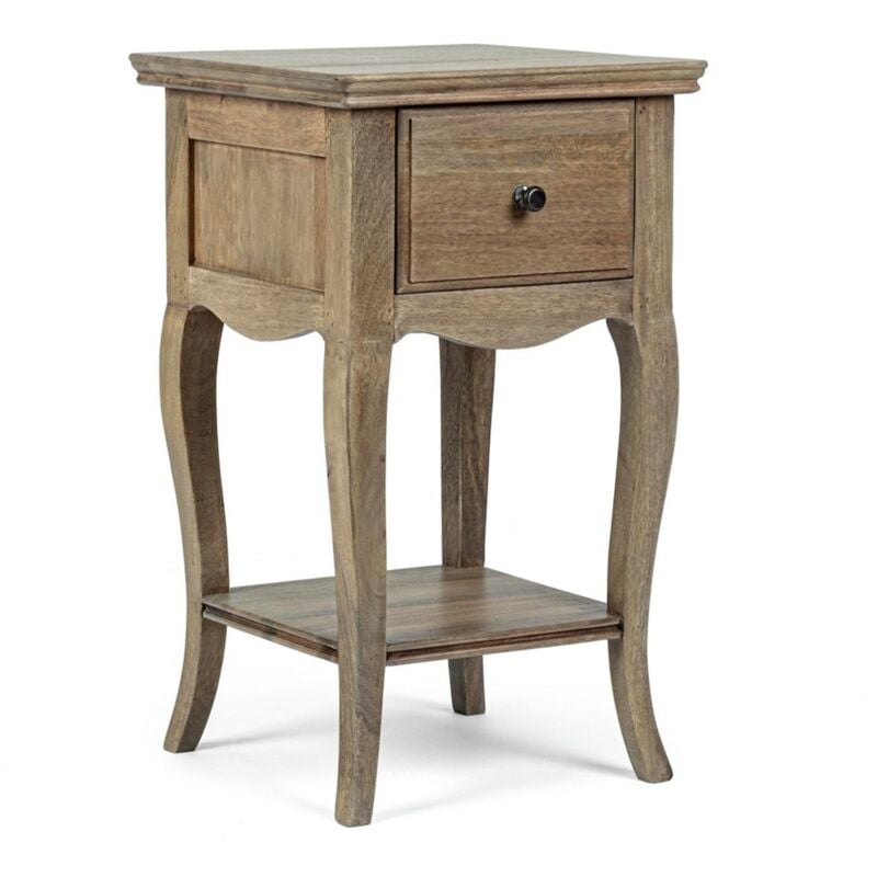foto del prodotto comodino domitille per camera, struttura in legno di mango, schienale e fondo cassetti in mdf