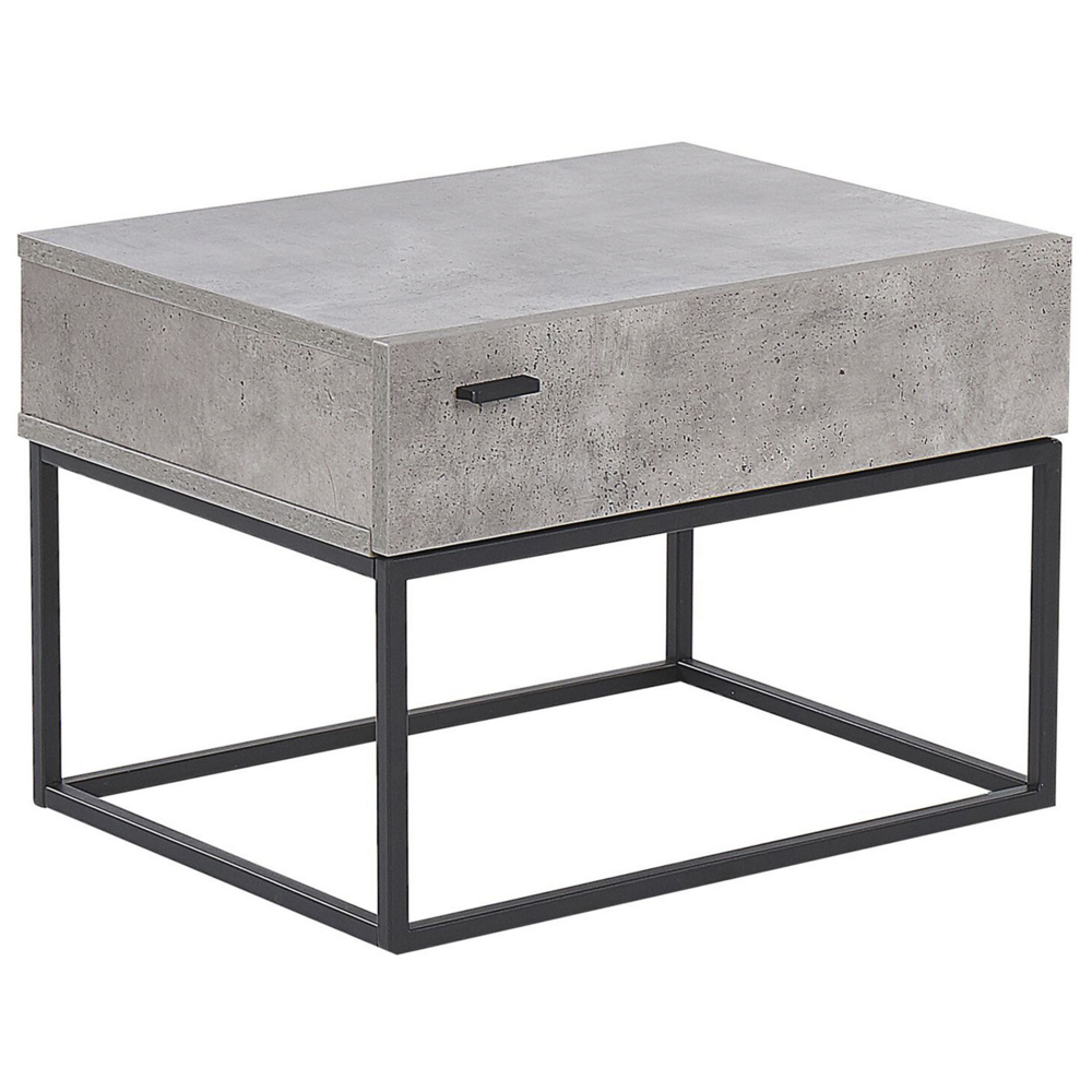 foto del prodotto comodino effetto cemento grigio 1 cassetto portaoggetti base in metallo nero comodino industriale